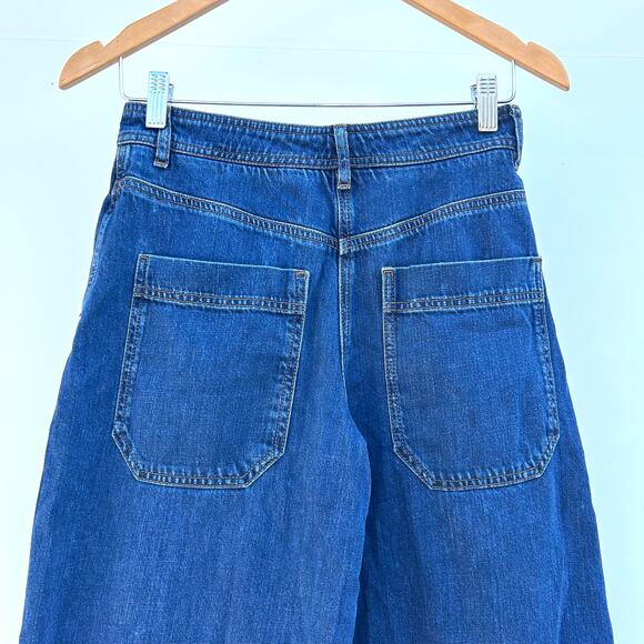 ME+EM Soft Denim Pleated Pants Mid Wash Jean Denim Trousers 2 Wide Leg High - Picture 9 of 13